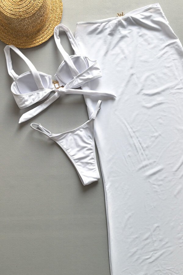 Balconette Ruched Underwire High-Cut Bikini Set With Metal Sun Decor