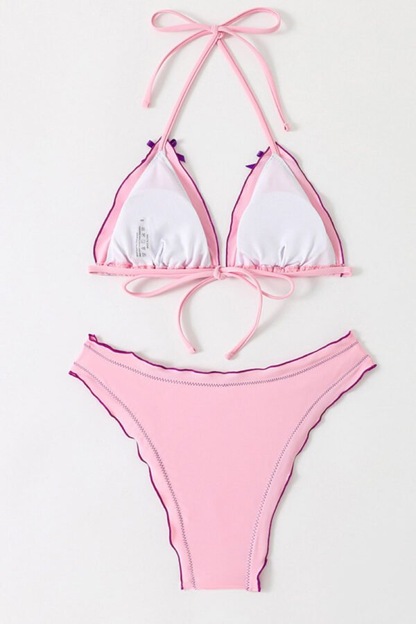 Frill Trim Triangle Halter High Cut Bikini Set