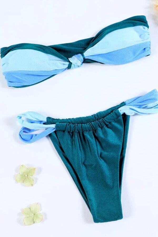 Contrast Knot Front Bandeau Bikini Set